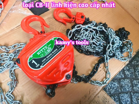Pa lăng xích kéo tay Nitto 1 tấn 3m (3 mét) 5m (5 mét) model 10VP5 loại CB-II xích đóng logo G80 chính hãng cao cấp
