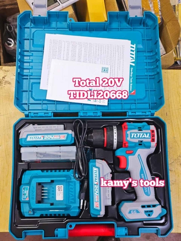 Máy khoan búa vặn vít dùng pin 20V Total TIDLI20668 kèm 2 pin 1 sạc