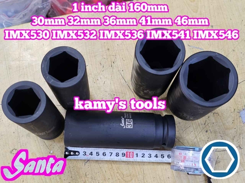 Đầu tuýp 1 inch Santa đen dài 160mm cỡ 30mm 32mm 36mm 41mm 46mm IMX530 IMX532 IMX536 IMX541 IMX546