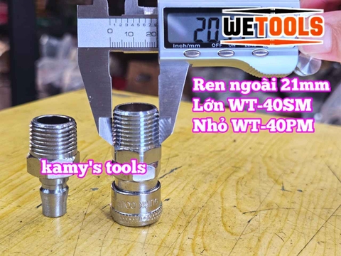 Bộ nối nhanh hơi khí nén ren ngoài 21mm 40SM 40PM Wetools WT-40SM WT-40PM