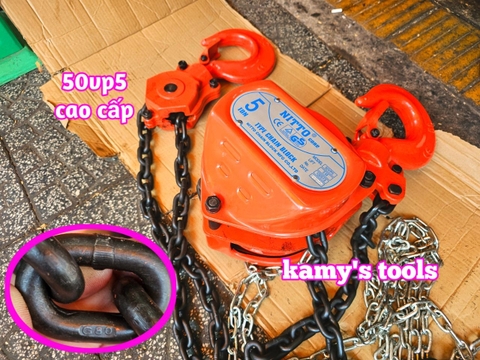 Pa lăng xích kéo tay Nitto 5 tấn 3m (3 mét) 5m (5 mét) model 50vp5 loại CB-II xích đóng logo G80 chính hãng cao cấp
