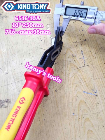 Kìm mỏ quạ cách điện 1000v VDE 7 lỗ dài 10 inch 250mm Kingtony 6516-10A mở ống nước