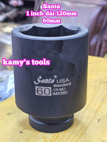 Đầu tuýp 1 inch đen dài 120mm lục giác Santa thép Cr-mo 55mm 60mm 65mm 70mm 75mm 80mm IMX360 IMX365 IMX370 IMX375 IMX380