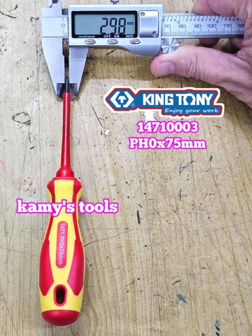 Tua vít cách điện VDE 1000V dẹp 3mm bake PH0 dài 75mm (3x75mm, PH0x75mm) Kingtony 14720303 14710003