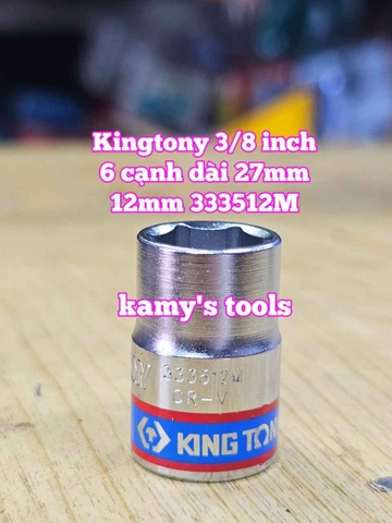 Đầu tuýp trắng 6 cạnh 3/8 inch dài 27mm Kingtony 11mm 12mm 13mm 14mm 15mm 333511M 333512M 333513M 333514M 333515M