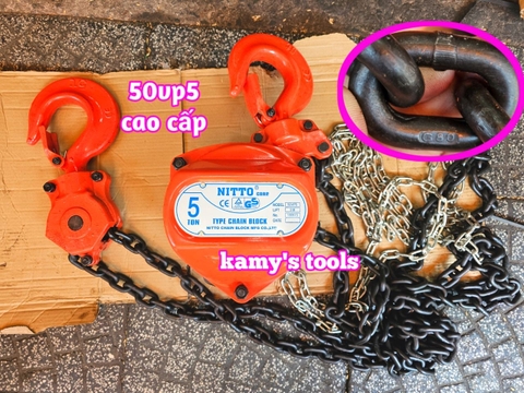 Pa lăng xích kéo tay Nitto 5 tấn 3m (3 mét) 5m (5 mét) model 50vp5 loại CB-II xích đóng logo G80 chính hãng cao cấp