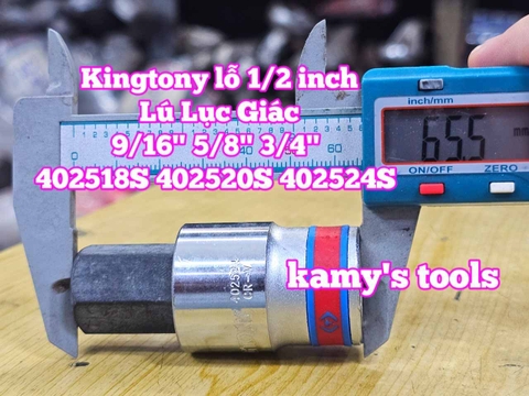 Tuýp lú đầu lục giác lỗ 1/2 inch Kingtony cỡ 9/16 5/8 3/4 inch 402518S 402520S 402524S