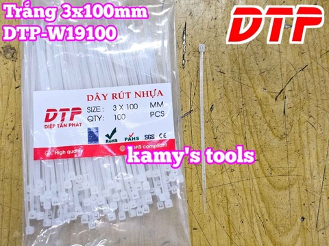 Dây rút dây thít nhựa màu đen trắng 3x100mm DTP-W19100 DTP-B19100 (1 bịch/100 sợi)