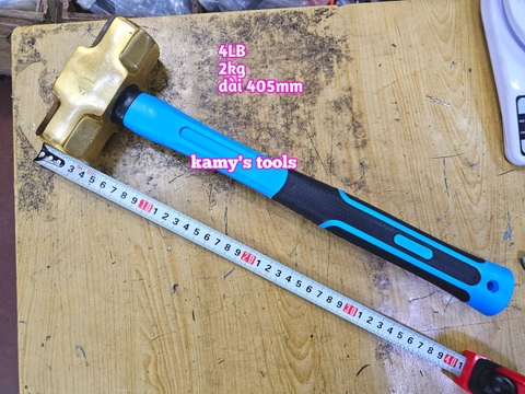 Búa đồng thau đầu lục giác 2kg 2000g 4LB cán nhựa dài 405mm kamytools BHCP-04
