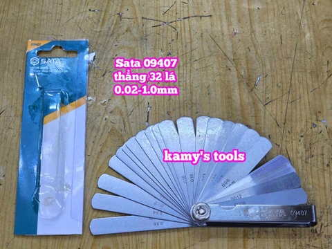 Thước căn lá dưỡng đo độ dày đo khe hở căn chỉnh cò xupap Sata 32 lá loại thẳng 09407 cỡ 0.02-1.0mm