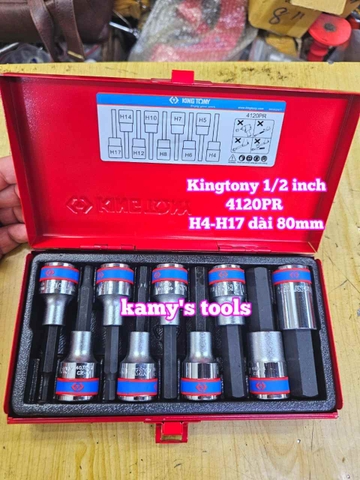 Bộ tuýp lú đầu lục giác 6 cạnh Kingtony 4120PR dài 80mm 9 chi tiết 4mm 5mm 6mm 7mm 8mm 10mm 12mm 14mm 17mm