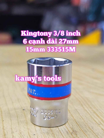 Đầu tuýp trắng 6 cạnh 3/8 inch dài 27mm Kingtony 11mm 12mm 13mm 14mm 15mm 333511M 333512M 333513M 333514M 333515M