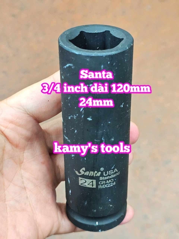Đầu tuýp 3/4 inch đen dài 120mm lục giác Santa thép Cr-mo 22mm 24mm 27mm 30mm 32mm IMX222 IMX224 IMX227 IMX230 IMX232