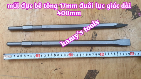 Mũi đục bê tông nhọn dẹp đuôi lục giác 17mm dài 400mm hiệu FOLL cao cấp