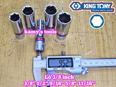 Tuýp 3/8 inch hệ inch 6 cạnh Kingtony cỡ 3/8 inch 1/2 inch 9/16 inch 5/8 inch 11/16 inch 323512S 323516S 323518S 323520S 323522S
