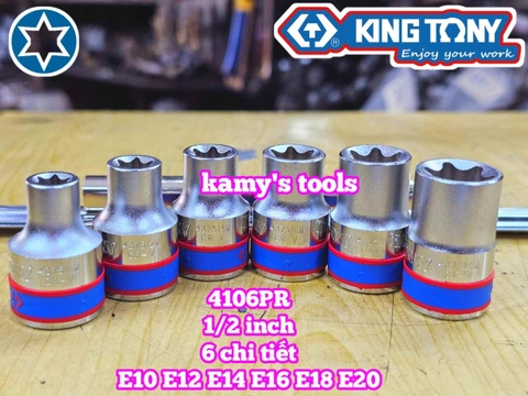 Bộ tuýp E 1/2 inch Kingtony 4106PR 6 chi tiết E10 E12 E14 E16 E18 E20