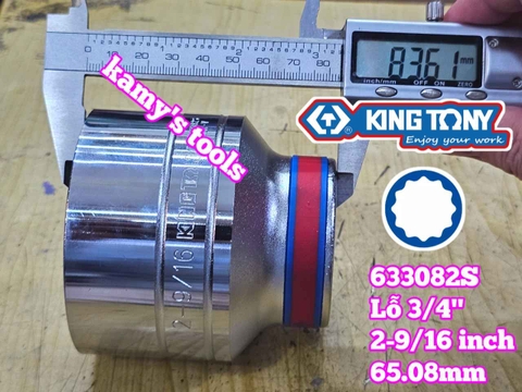 Đầu tuýp hệ inch 12 cạnh 3/4 inch Kingtony cỡ 2-9/16 inch tương đương 65mm 633082S