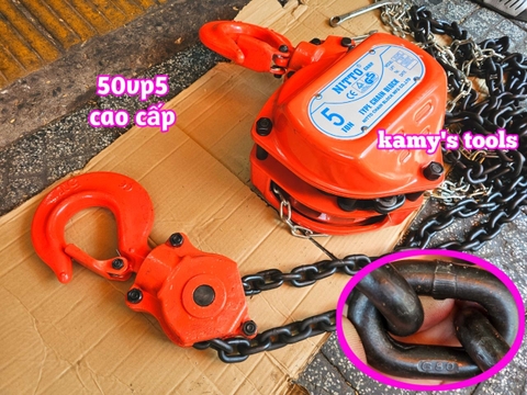 Pa lăng xích kéo tay Nitto 5 tấn 3m (3 mét) 5m (5 mét) model 50vp5 loại CB-II xích đóng logo G80 chính hãng cao cấp