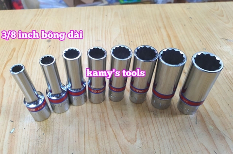 Đầu tuýp khẩu hệ inch trắng dài 63mm 12 cạnh 3/8 inch Kingtony 1/4 5/16 3/8 7/16 1/2 9/16 5/8 11/16 model 3230S