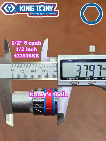 Đầu tuýp trắng 6 cạnh lỗ 1/2 inch cỡ 1/2 inch Kingtony 433516SR