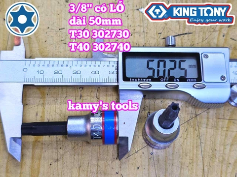 Tuýp lú đầu lục giác bông sao hoa thị 3/8 inch Kingtony có lỗ T30 T40 302730 302740