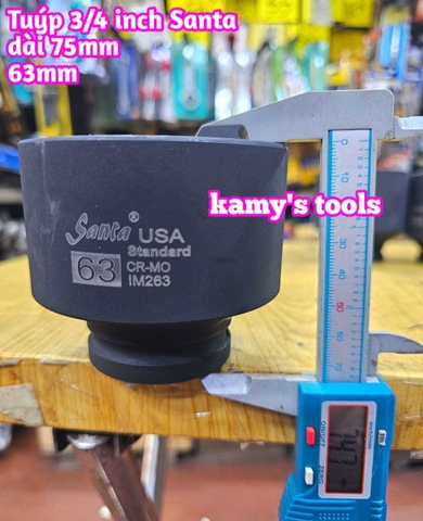 Đầu tuýp 3/4 inch đen dài 75mm 80mm Santa thép Cr-mo 52mm 58mm 62mm 63mm