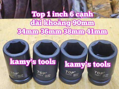 Đầu tuýp khẩu 1 inch đen dài 90mm TOP 6 cạnh 34mm 36mm 38mm 41mm 240625-34 240625-36 240625-38 240625-41