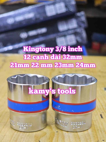 Đầu tuýp trắng 12 cạnh 3/8 inch dài 27mm Kingtony 21mm 22mm 23mm 24mm 333021M 333022M 333024M 333024M