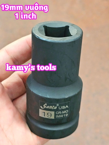 Đầu tuýp đầu khẩu VUÔNG 1 inch dài 90mm Santa thép Cr-mo 17mm 19mm 21mm 22mm