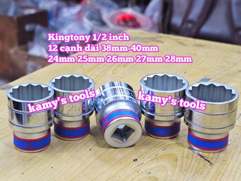 Đầu tuýp trắng ngắn 1/2 inch Kingtony 12 cạnh 24mm 25mm 26mm 27mm 28mm 433024MR 433025MR 433026MR 433027MR 433028MR