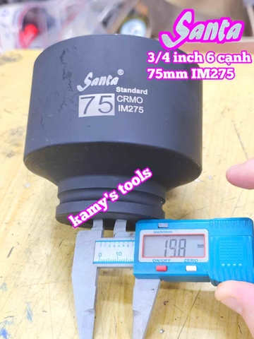 Đầu tuýp khẩu 3/4 inch Santa 6 cạnh thép Cr-Mo 75mm IM275