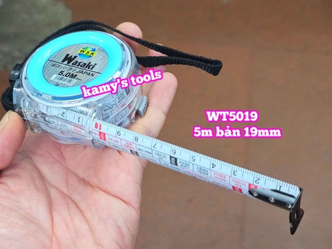 Thước kéo 5m 5mét bản 19mm 25mm WSK Wasaki WT5019 WT5025 2 mặt có lỗ ban TỰ ĐỘNG KHÓA, thước rút 5m thước cuộn 5m