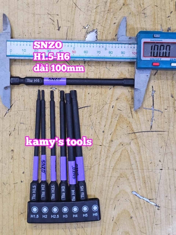 Mũi vít lục giác 6 cạnh đuôi lục giác 1/4 inch SNZO dài 100mm 7 chi tiết H1.5-H6 thép đen S2 HH-10007