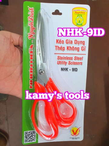 Kéo nguyễn đình cán nhựa dài 9 inch 225mm NHK-9ID thép không rỉ chính hãng nhơn hòa nguyễn đình