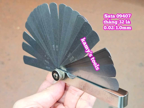 Thước căn lá dưỡng đo độ dày đo khe hở căn chỉnh cò xupap Sata 32 lá loại thẳng 09407 cỡ 0.02-1.0mm