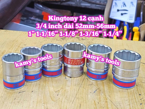 Đầu tuýp trắng 3/4 inch Kingtony 12 cạnh 1” 1-1/16” 1-1/8” 1-3/16” 1-1/4” inch 633032S 633034S 633036S 633038S 633040S