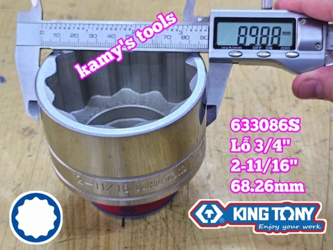 Đầu tuýp hệ inch 12 cạnh 3/4 inch Kingtony cỡ 2-11/16 inch tương đương 68mm 633086S