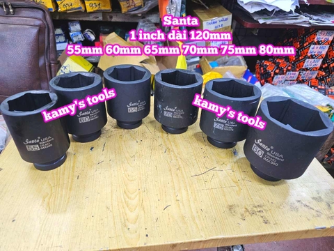 Đầu tuýp 1 inch đen dài 120mm lục giác Santa thép Cr-mo 55mm 60mm 65mm 70mm 75mm 80mm IMX360 IMX365 IMX370 IMX375 IMX380