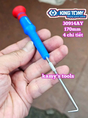 Bộ dụng cụ tua vít tháo móc phốt chặn 4 chi tiết dài 170mm Kingtony 30914AY