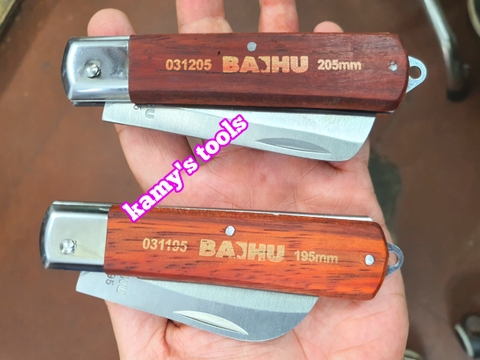 Dao tuốt dây điện, dao rọc cáp, gọt vỏ dây điện, thép không gỉ, cán dao ốp gỗ đỏ Baihu 031195 và 031205 bán lẻ từng cây