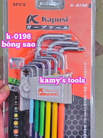 Bộ khóa lục giác bi và bông hoa thị nhiều màu Kapusi 9 cây K-0197 và K-0198