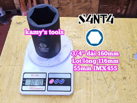 Đầu tuýp 3/4 inch Santa đen dài 160mm cỡ 50mm 55mm 60mm IMX450 IMX455 IMX460