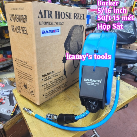 Cuộn ống dây hơi treo tự rút hộp sắt Barker áp suất 9m và 15m HR-830A
