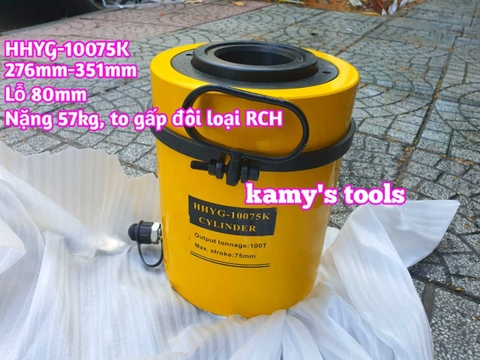 Kích thủy lực có lỗ rỗng tâm TLP 100 tấn HHYG-10075K hành trình 75mm lỗ 80mm 276mm-351mm