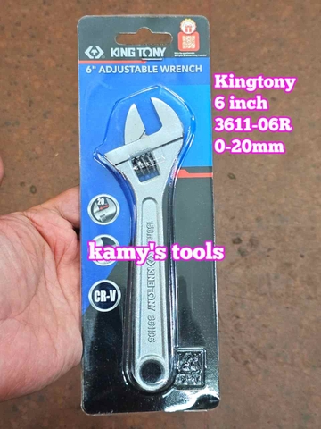 Mỏ lết miệng trắng chrome Kingtony 6 inch 150mm 3611-06r ngàm mở 0-20mm