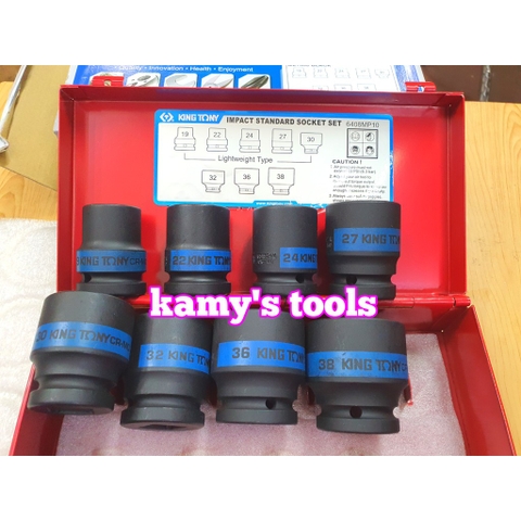 Bộ tuýp 3/4 inch 8 chi tiết đen ngắn Kingtony 19-38mm model 6408MP10