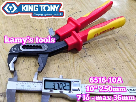 Kìm mỏ quạ cách điện 1000v VDE 7 lỗ dài 10 inch 250mm Kingtony 6516-10A mở ống nước