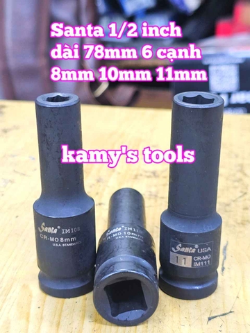 Đầu tuýp khẩu 1/2 inch đen dài lục giác 6 cạnh 78mm Santa 8mm 10mm 11mm IM108 IM110 IM111