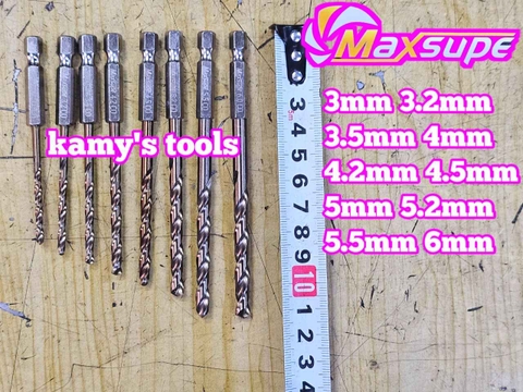 Mũi khoan sắt thép inox M35 chuôi lục giác Maxsupe 3mm 3.2mm 3.5mm 4mm 4.2mm 4.5mm 5mm 5.2mm 5.5mm 6mm