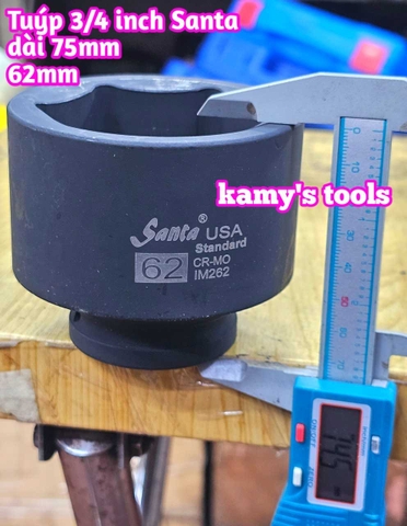 Đầu tuýp 3/4 inch đen dài 75mm 80mm Santa thép Cr-mo 52mm 58mm 62mm 63mm